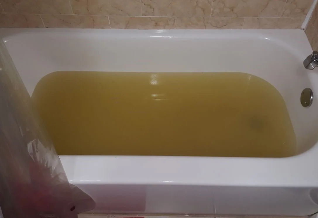 Wastewater backed up and standing in a bathtub